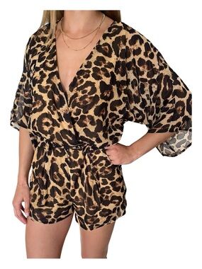 Leopard Print Wrap Romper - Brown & Black